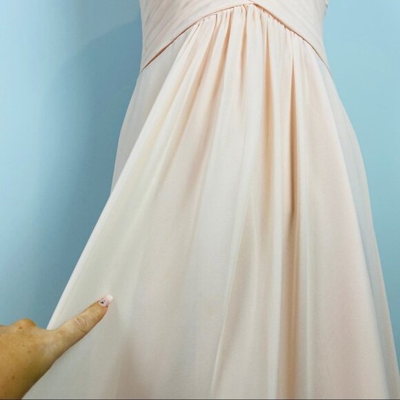 Azazie Elegant Floor Length Sleeveless Prom Wedding Guest Dress Light Peach - Picture 8 of 14
